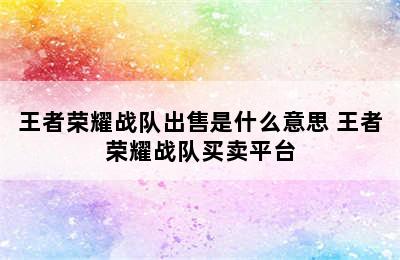 王者荣耀战队出售是什么意思 王者荣耀战队买卖平台